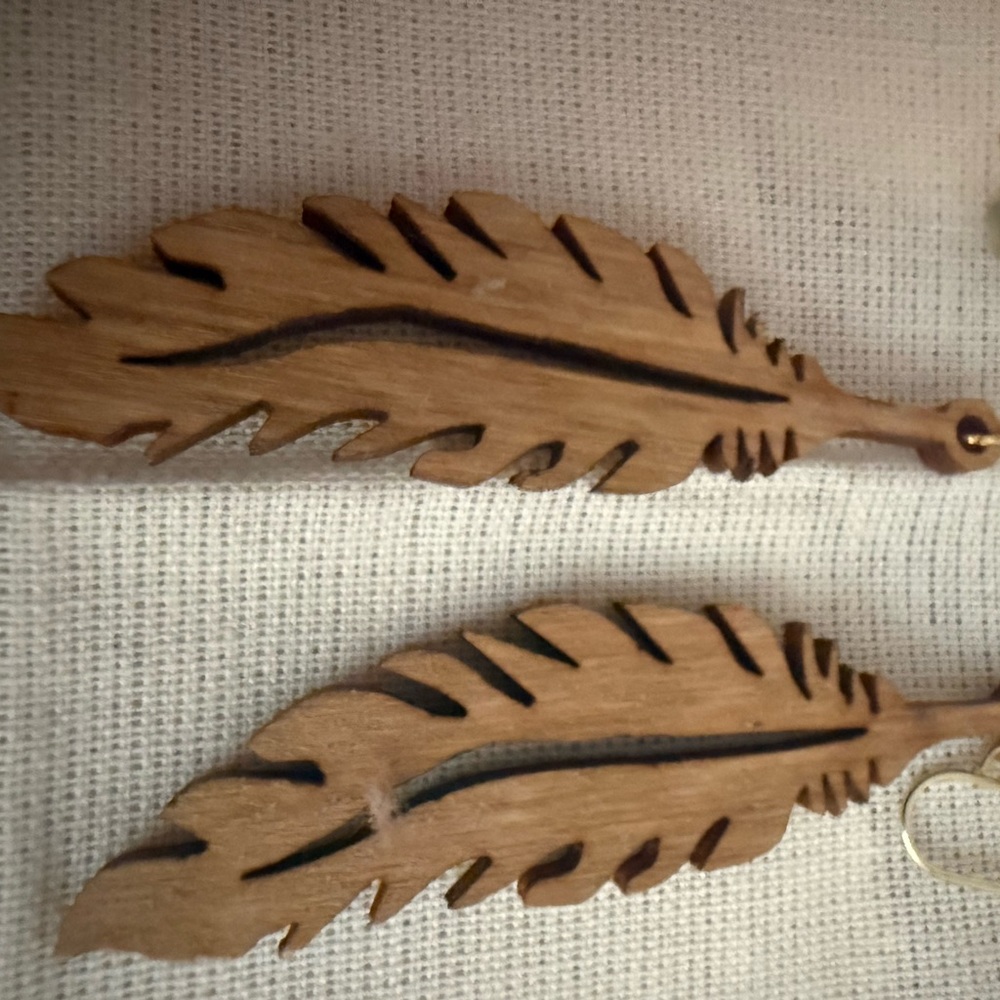 Native American Hand-carved Wooden Feather Earrings